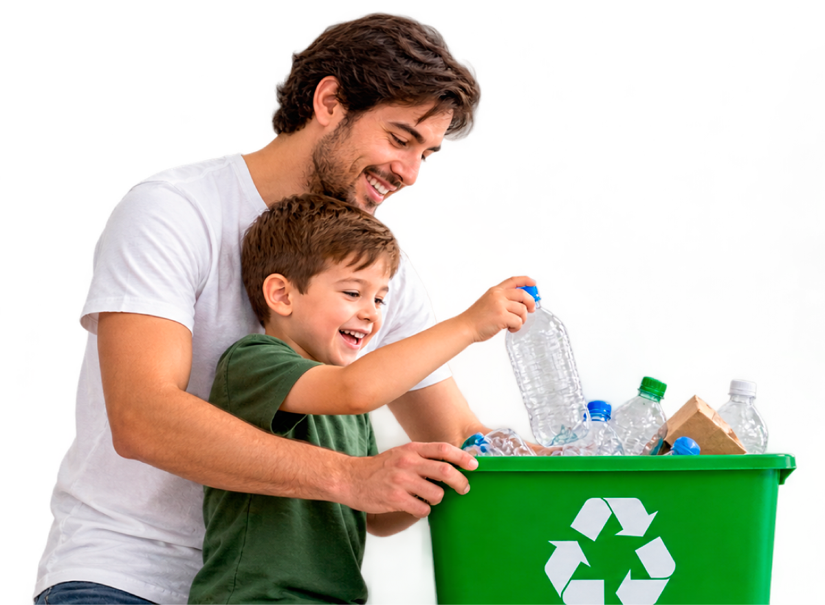 Familia participando en el reciclaje